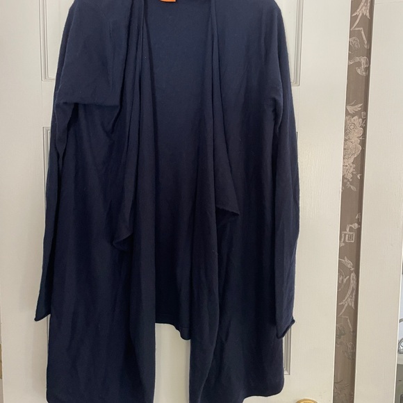 Tory Burch Dark Blue Cardigan Navy Open Long Cashmere Sweater XL Drapey - Picture 1 of 7